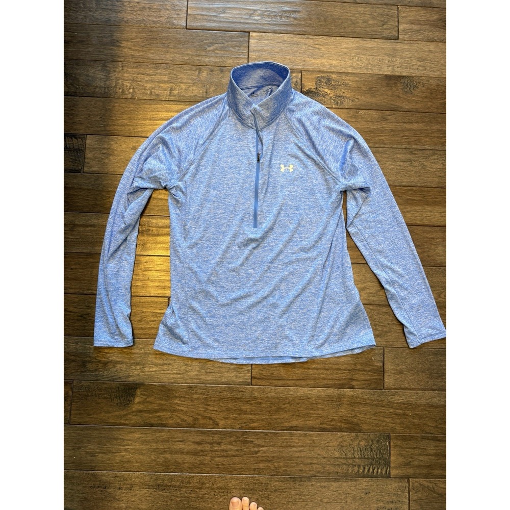 Under Armour Quarter Zip Women XL Blue Heather HeatGear Long Sleeve Top 1270526